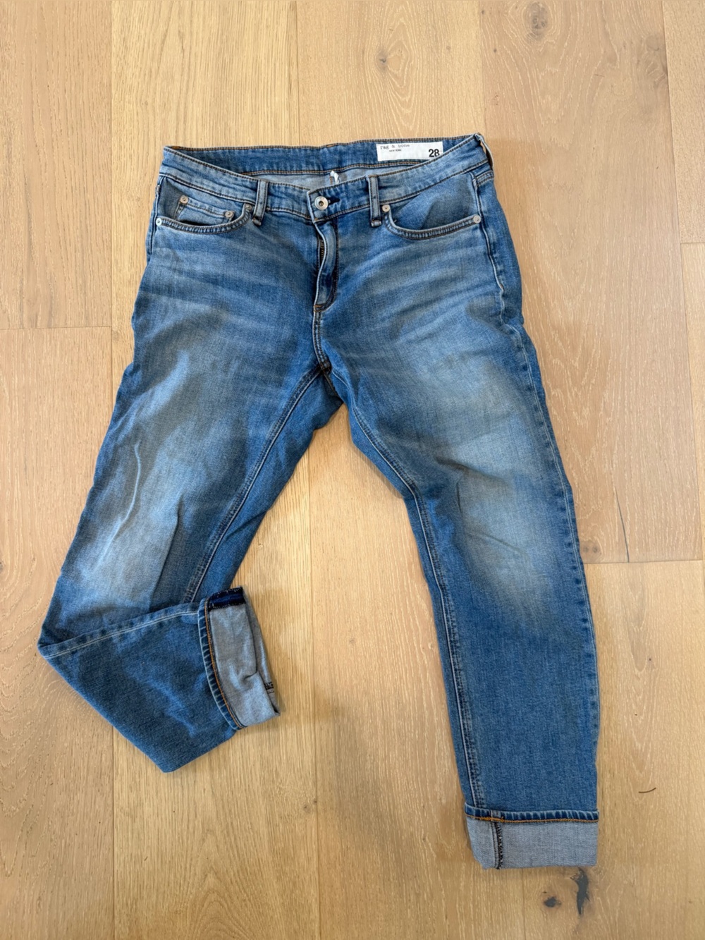 rag & bone Distressed Medium Blue Skinny Jeans
